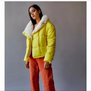 Women's Yellow Sherpa-Lined Puffer Jacket